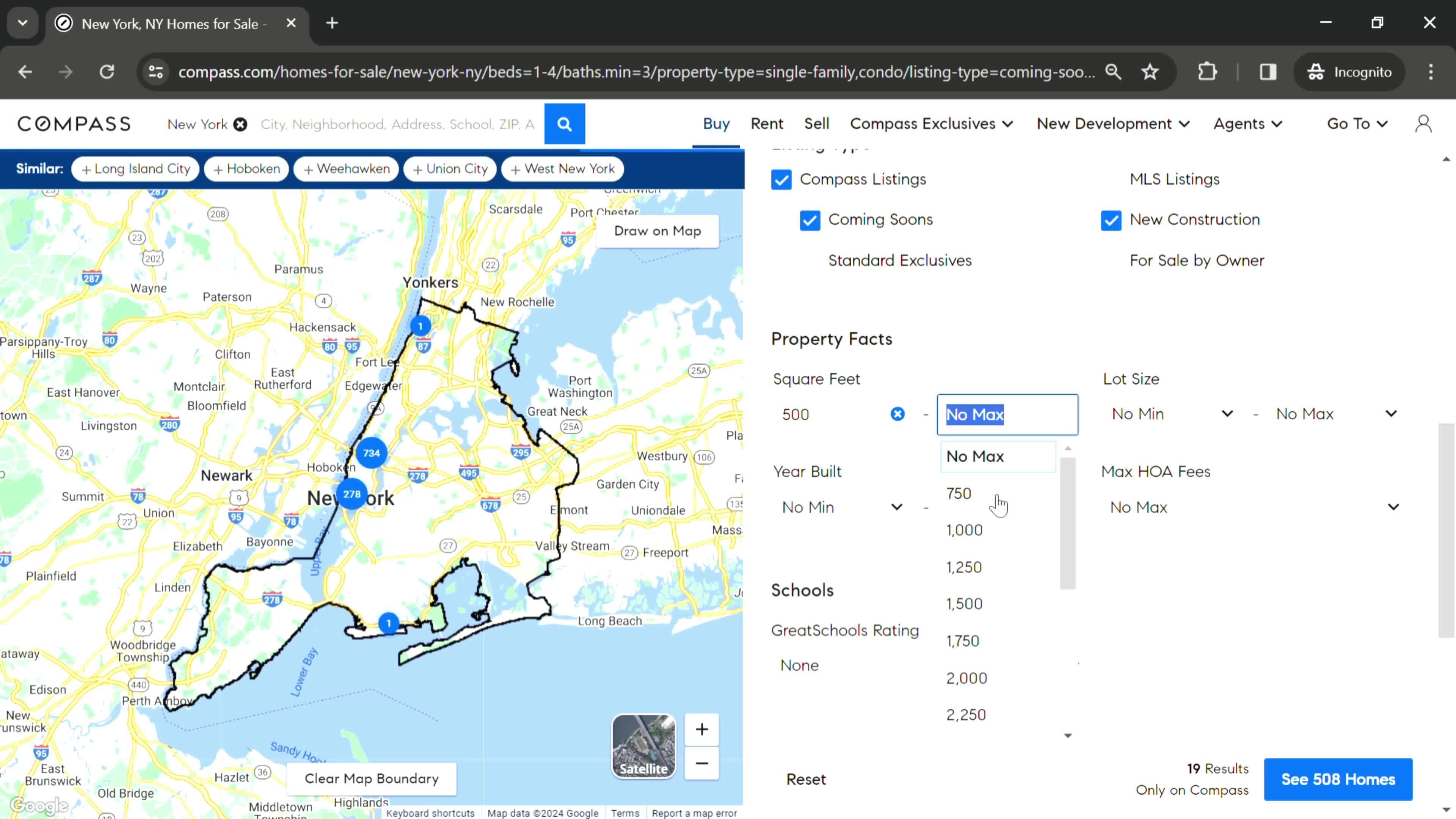 Filtering listings screenshot