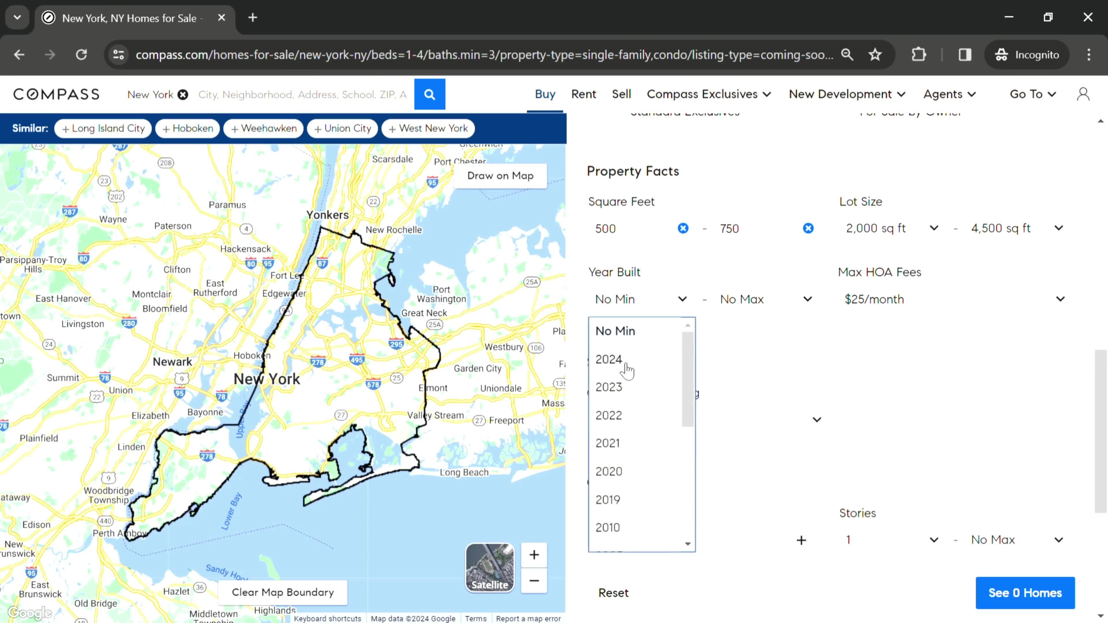 Filtering listings screenshot