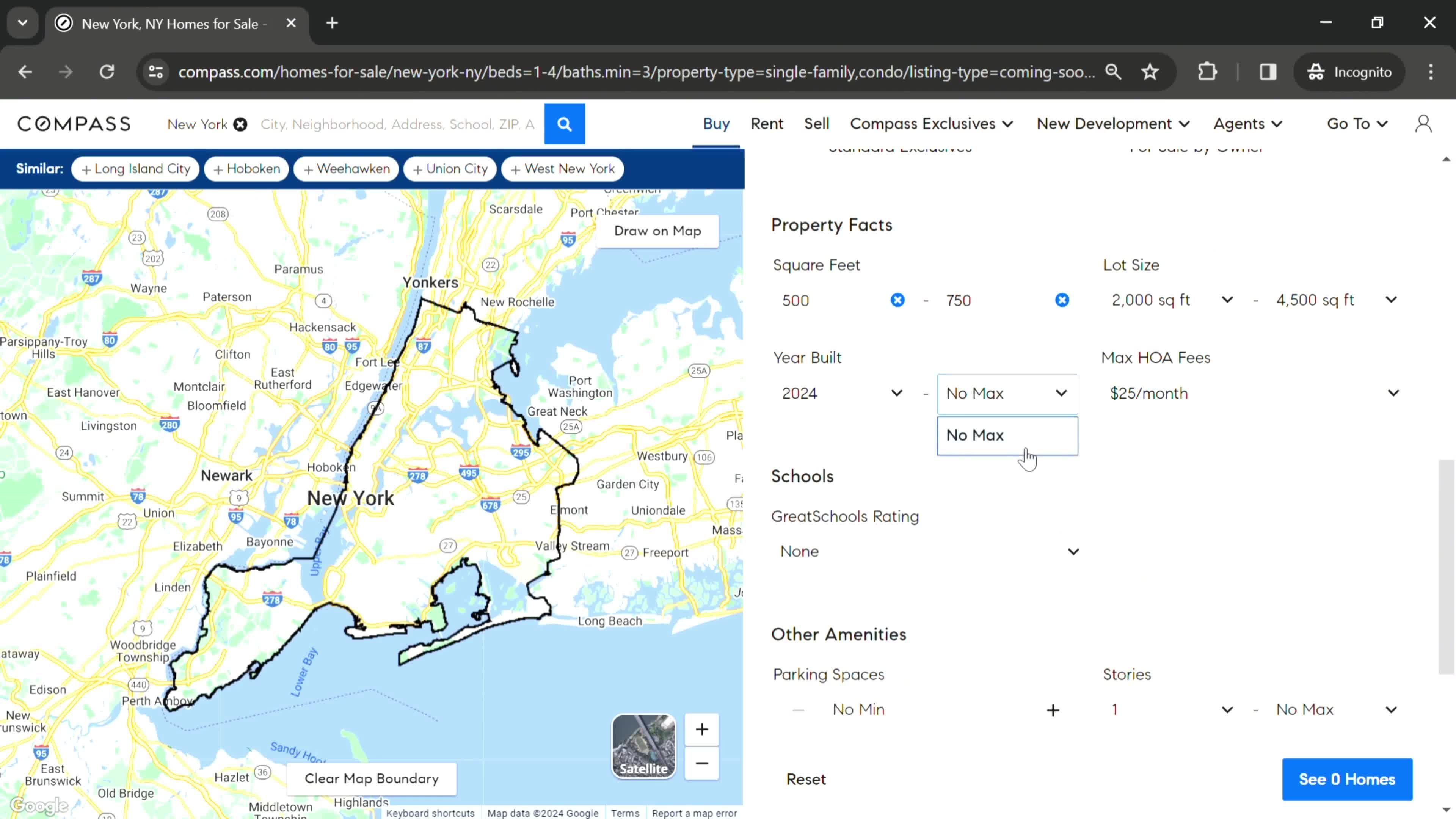 Filtering listings screenshot