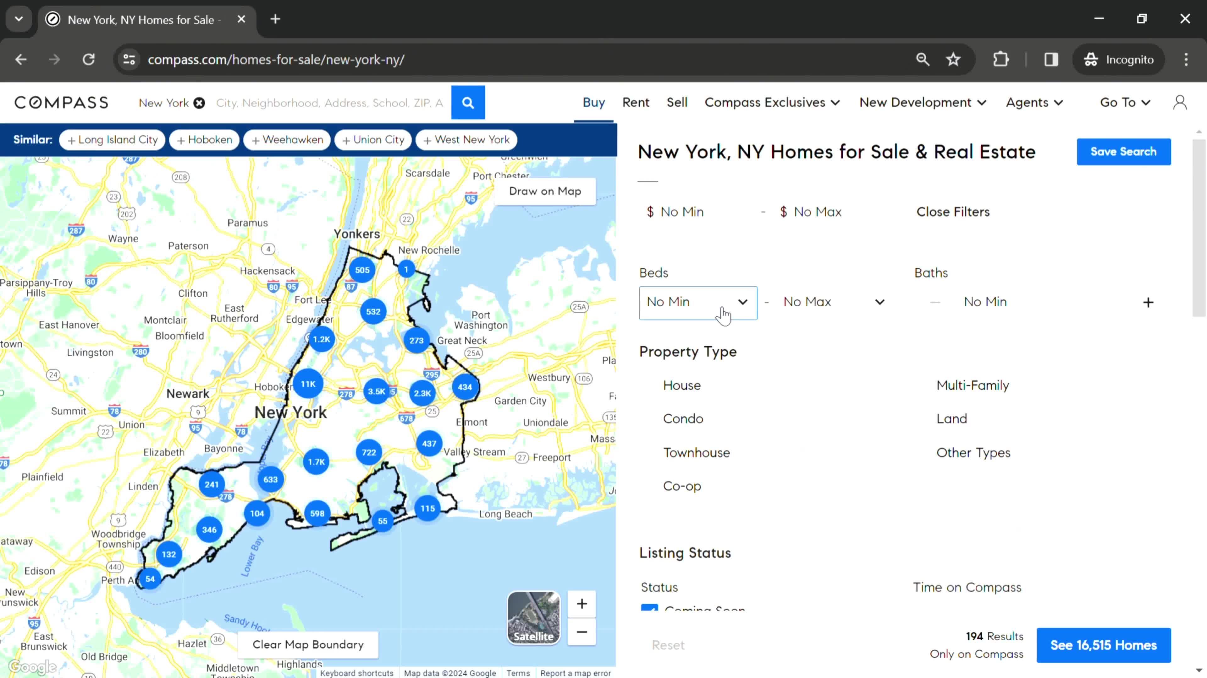 Filtering listings screenshot