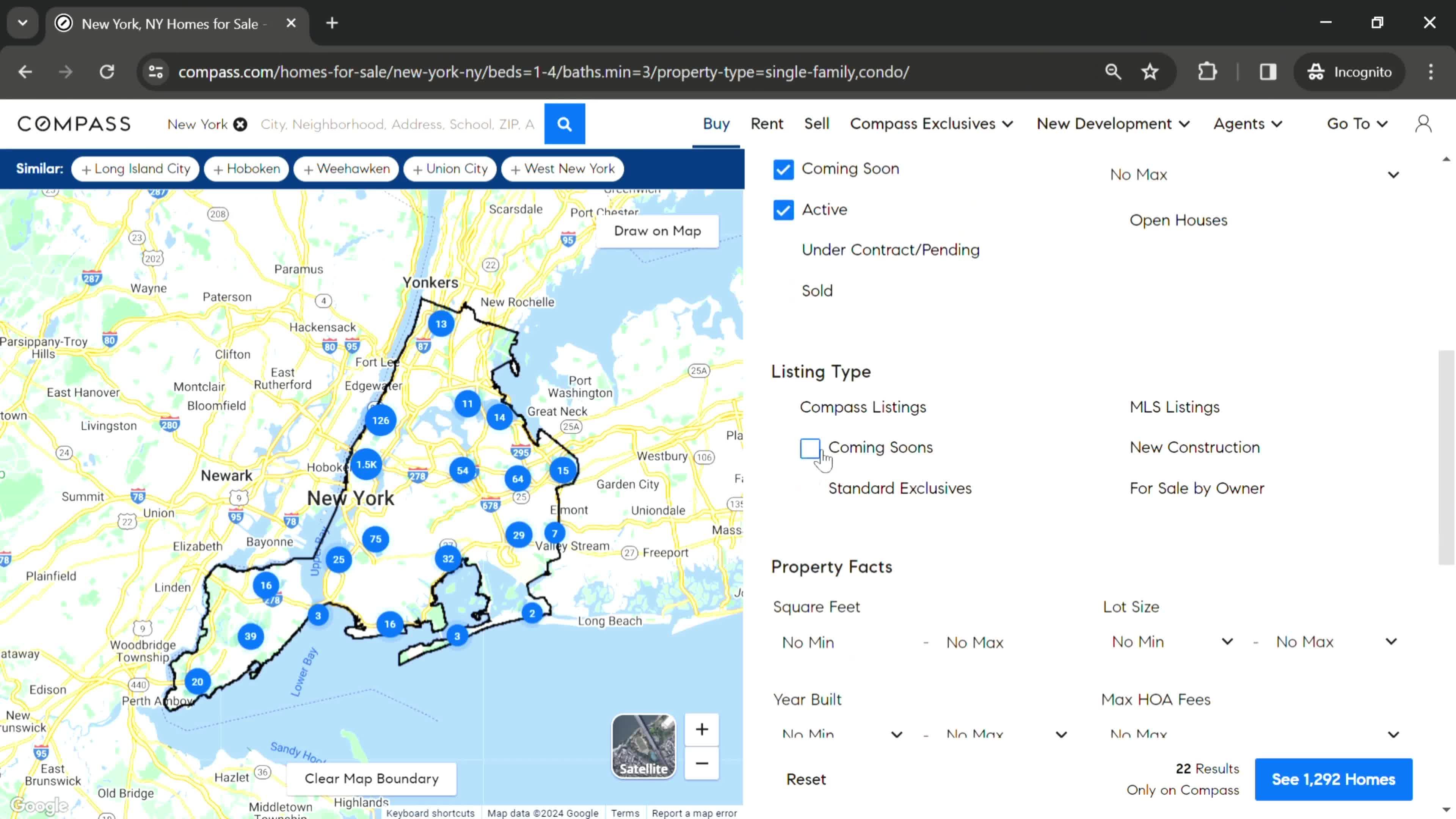 Filtering listings screenshot