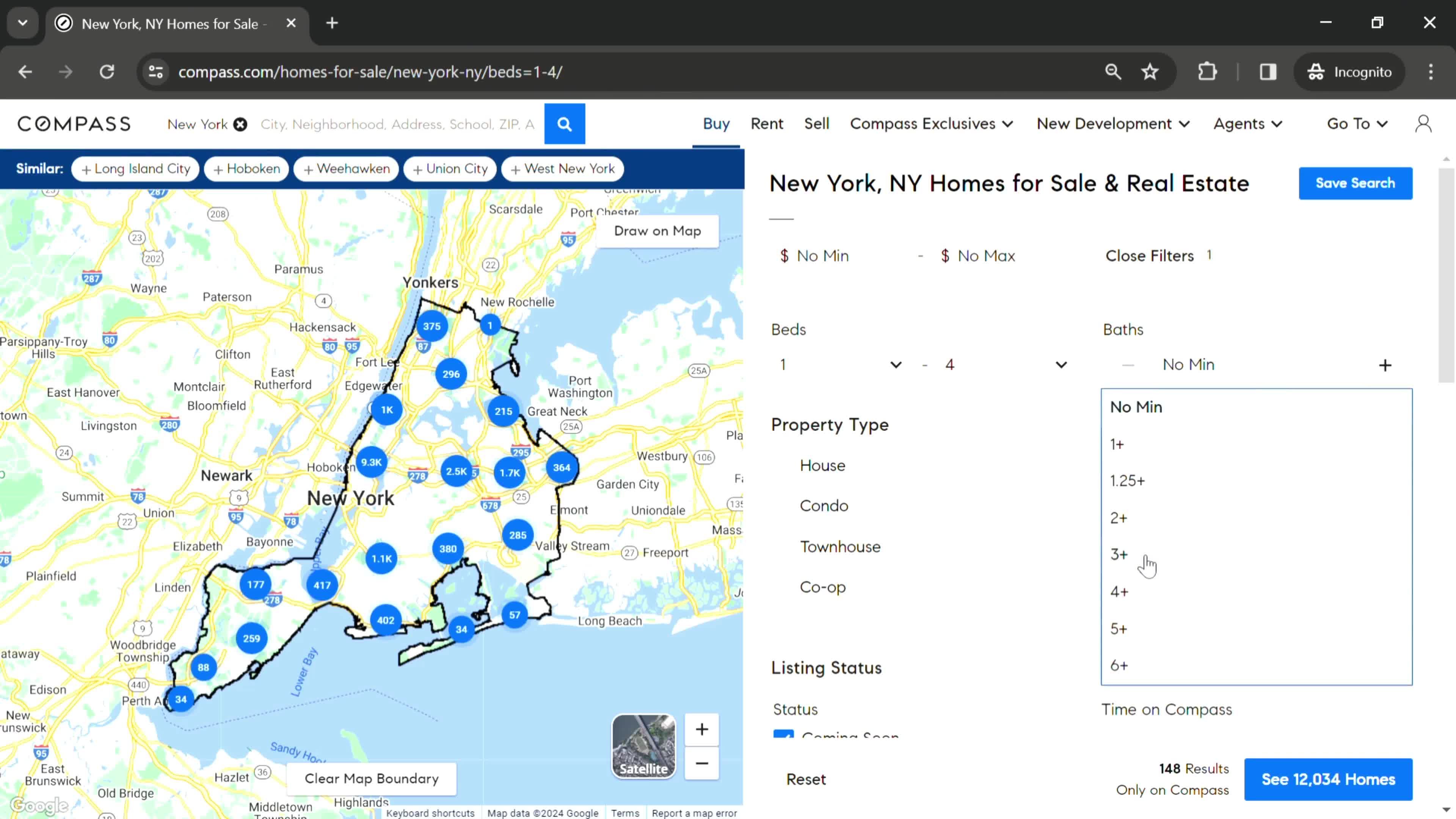 Filtering listings screenshot
