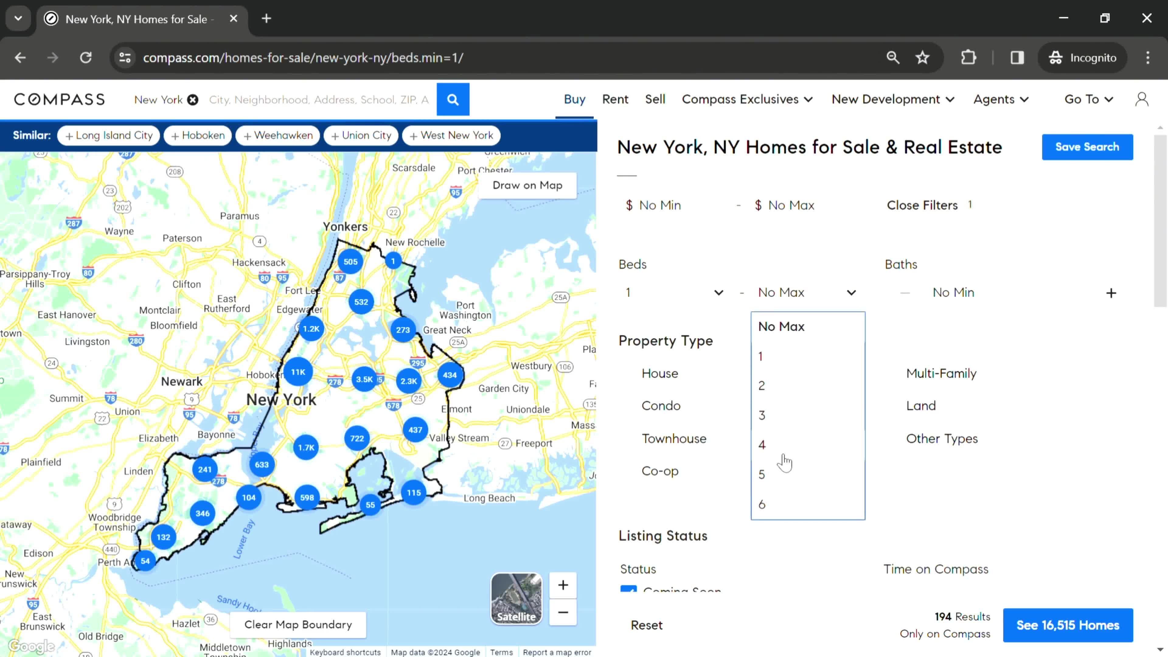Filtering listings screenshot