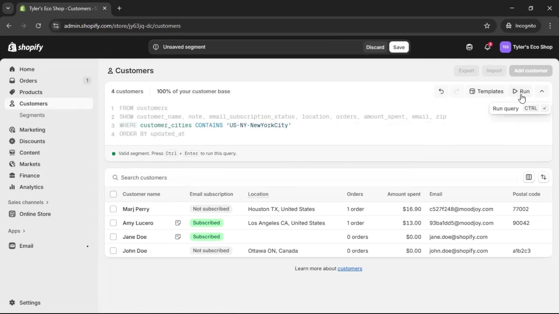 Filtering screenshot