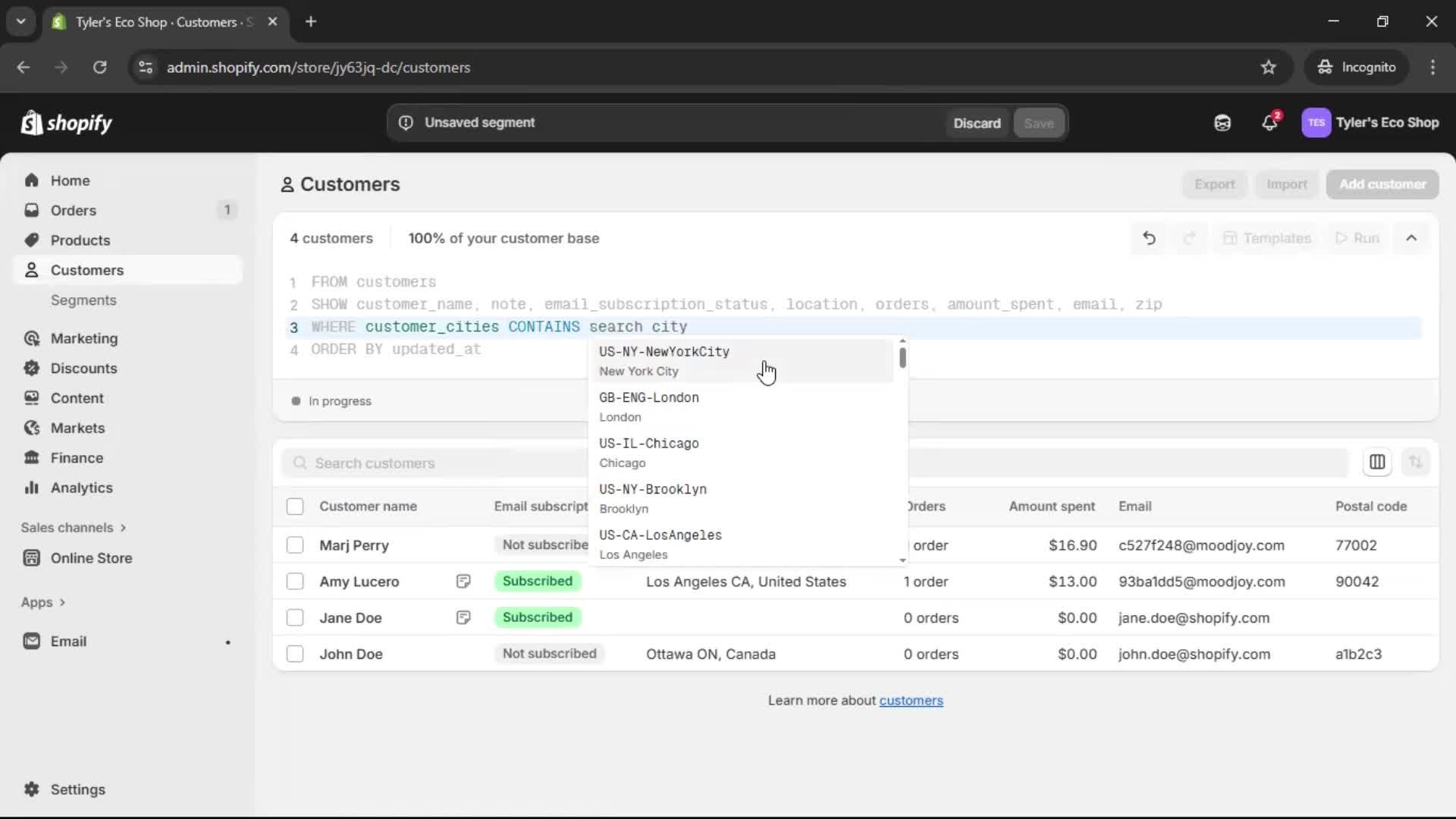 Filtering screenshot