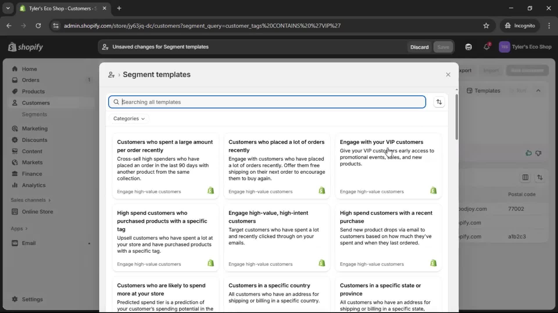 Filtering screenshot