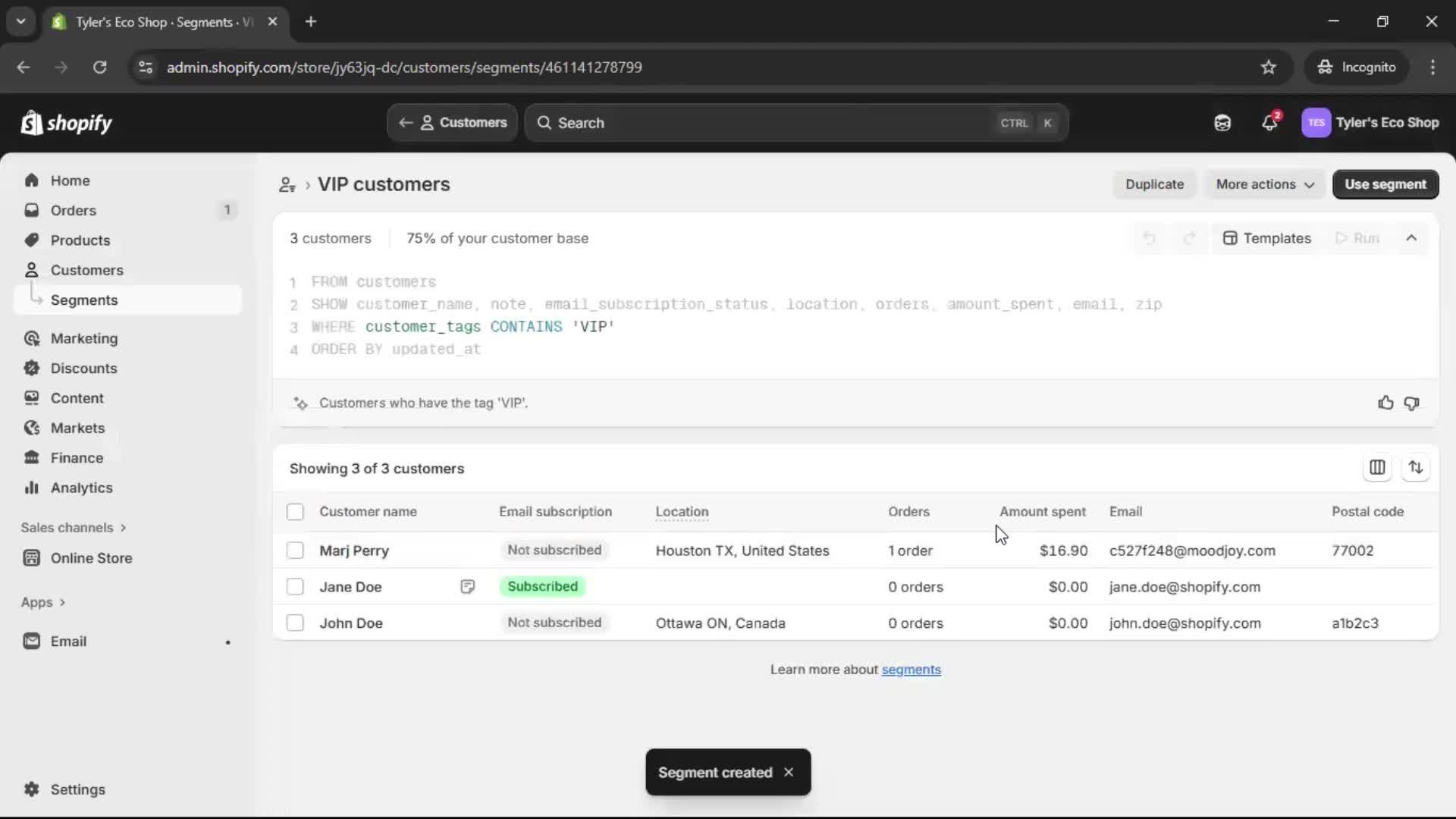 Filtering screenshot