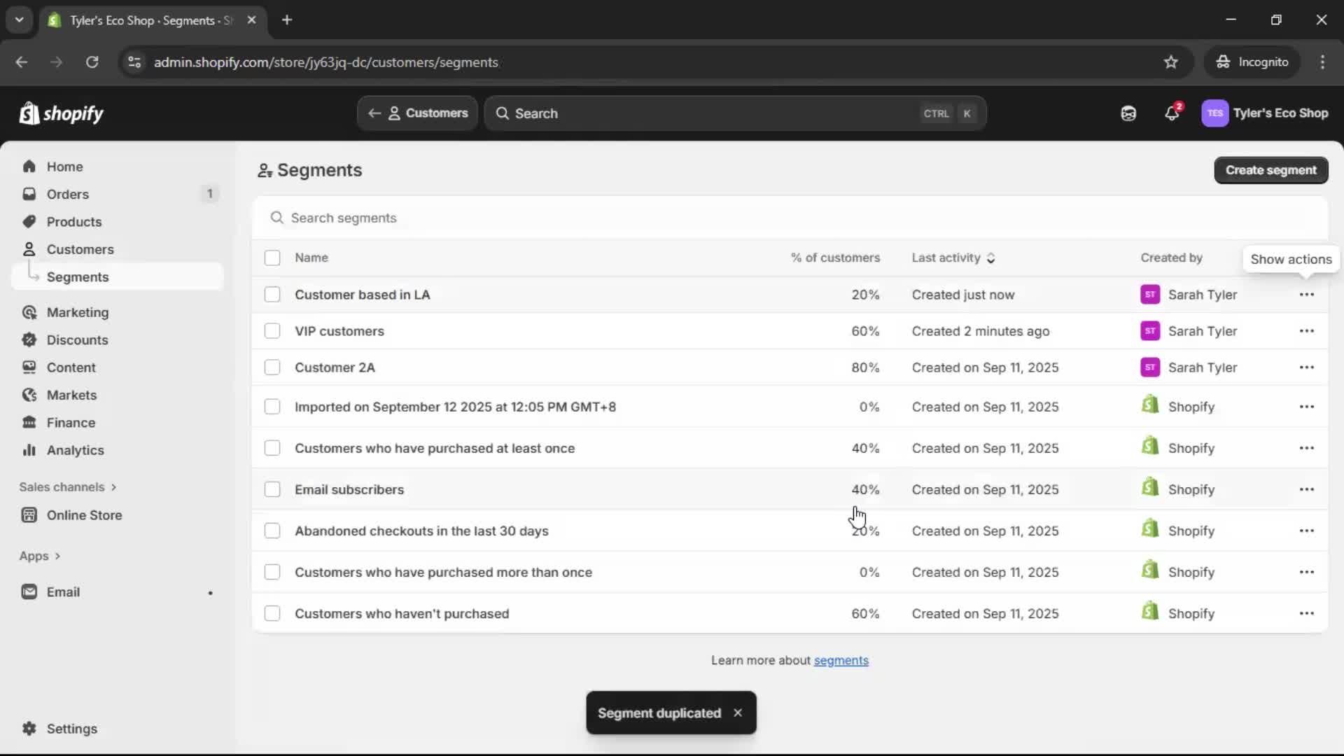 Filtering screenshot