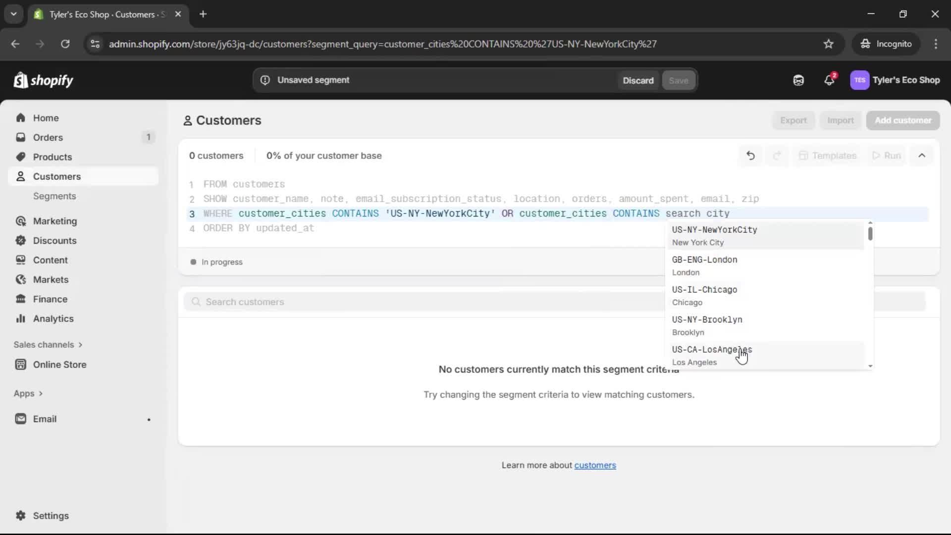 Filtering screenshot