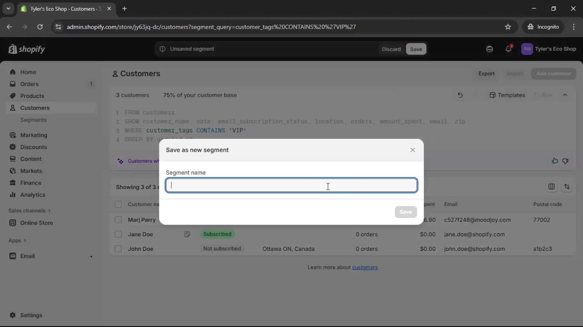 Filtering screenshot