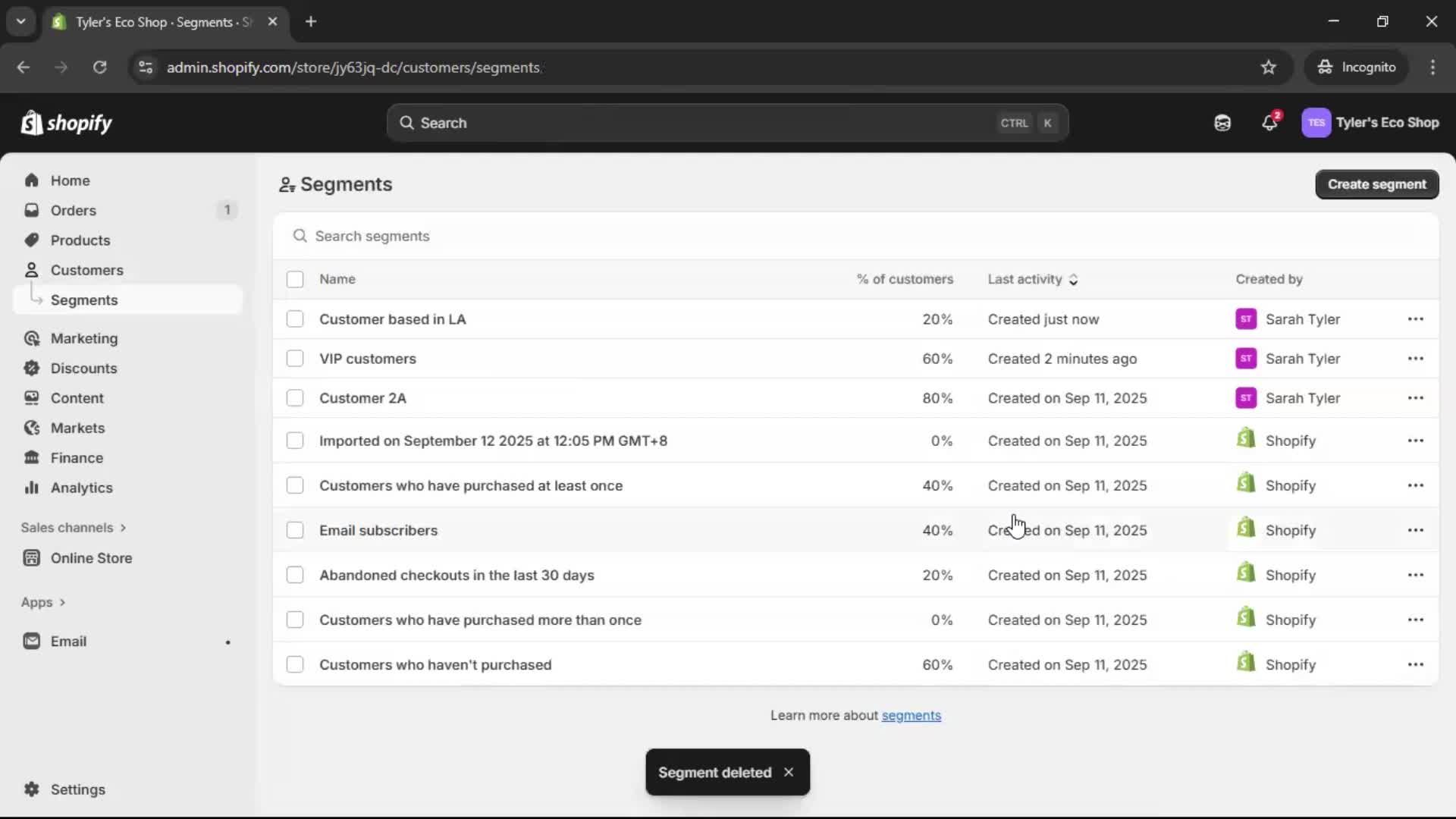 Filtering screenshot