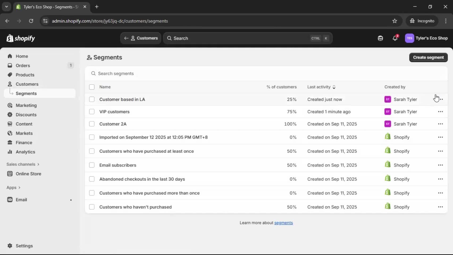 Filtering screenshot
