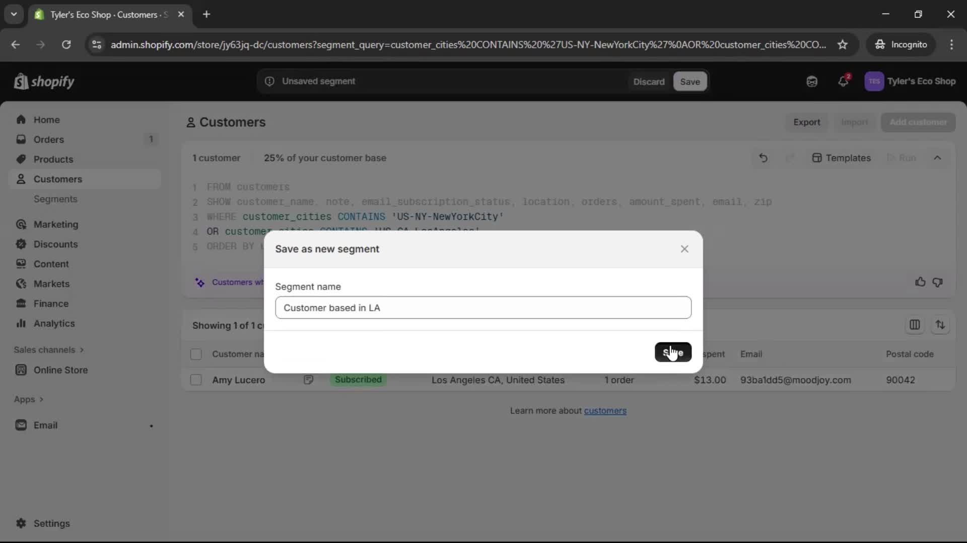 Filtering screenshot