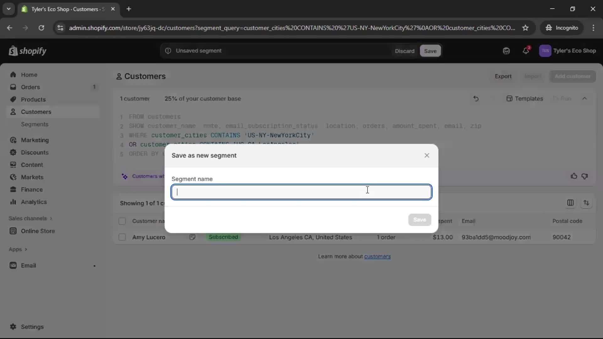 Filtering screenshot