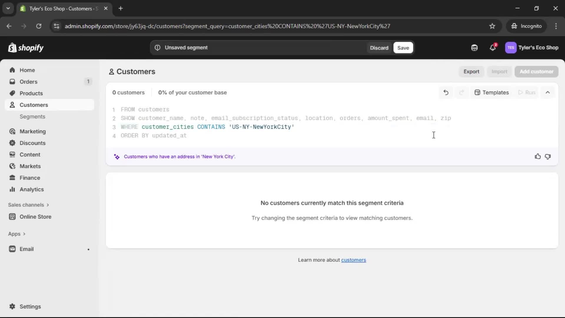 Filtering screenshot
