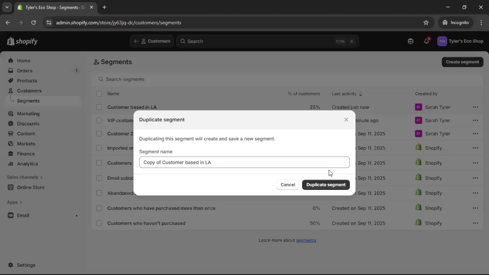 Filtering screenshot