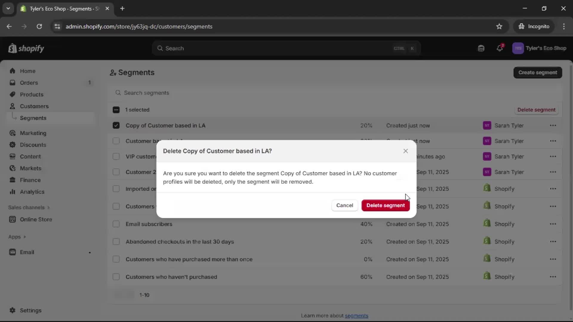Filtering screenshot