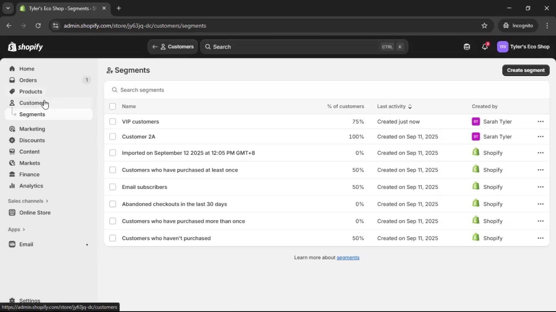 Filtering screenshot