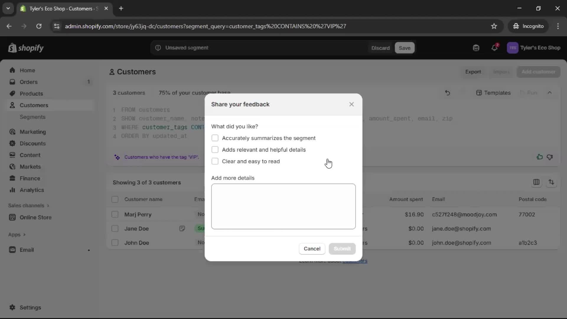 Filtering screenshot