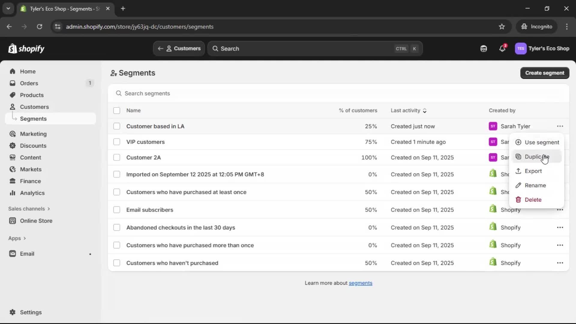 Filtering screenshot