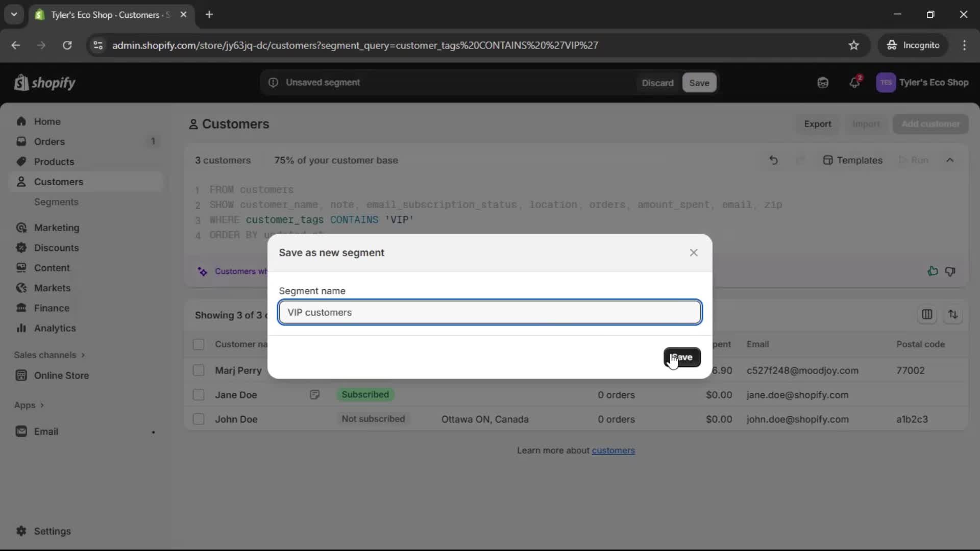 Filtering screenshot