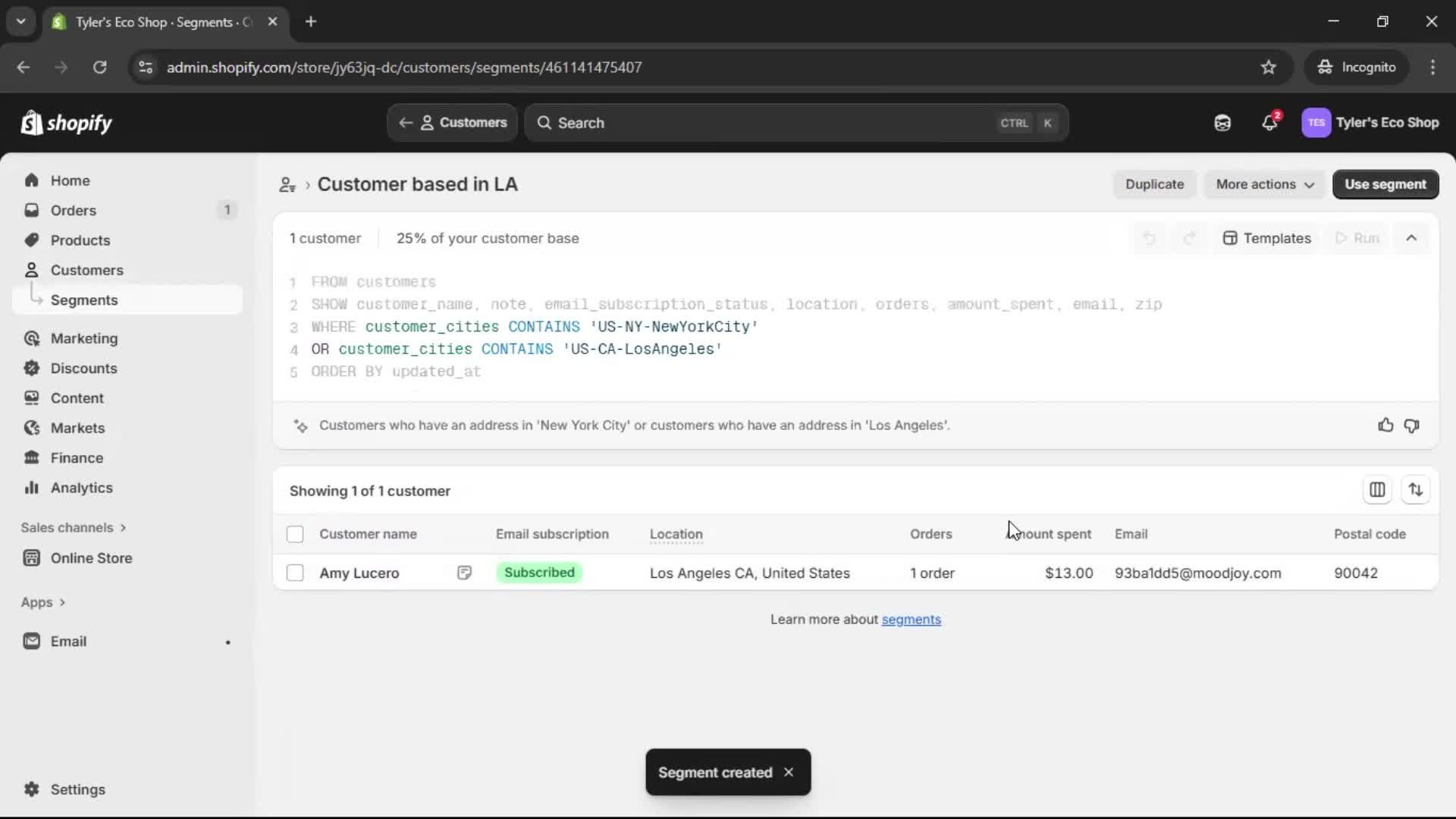 Filtering screenshot