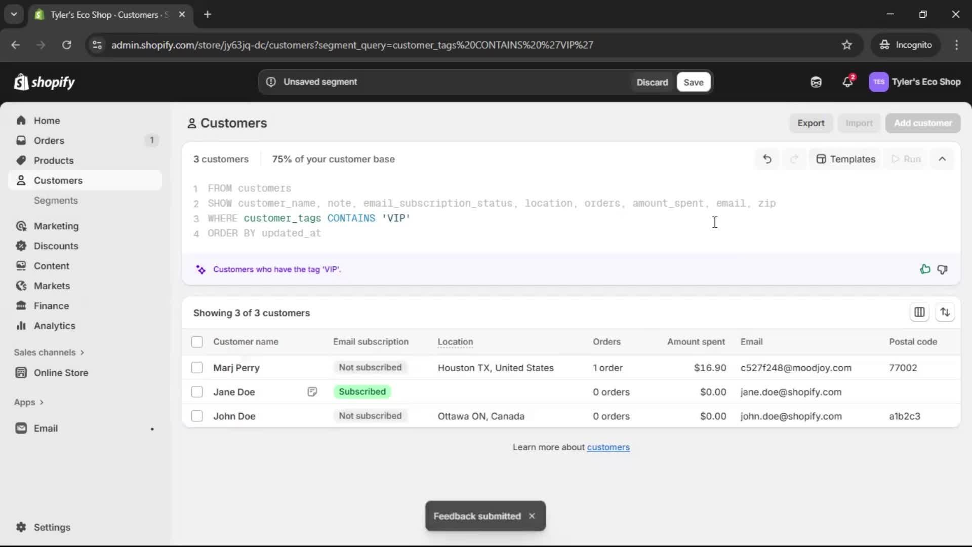Filtering screenshot