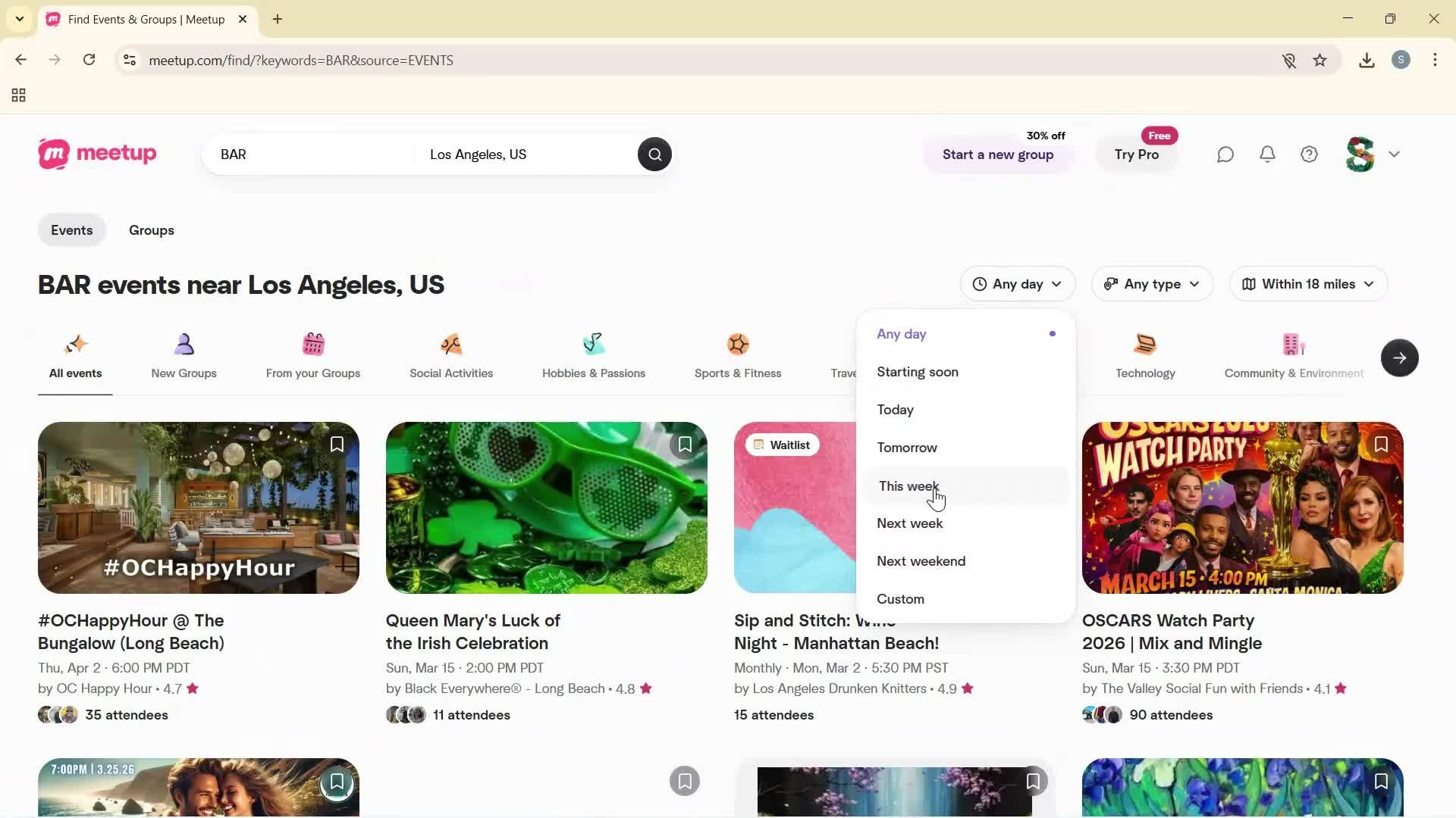 Filtering and sorting screenshot