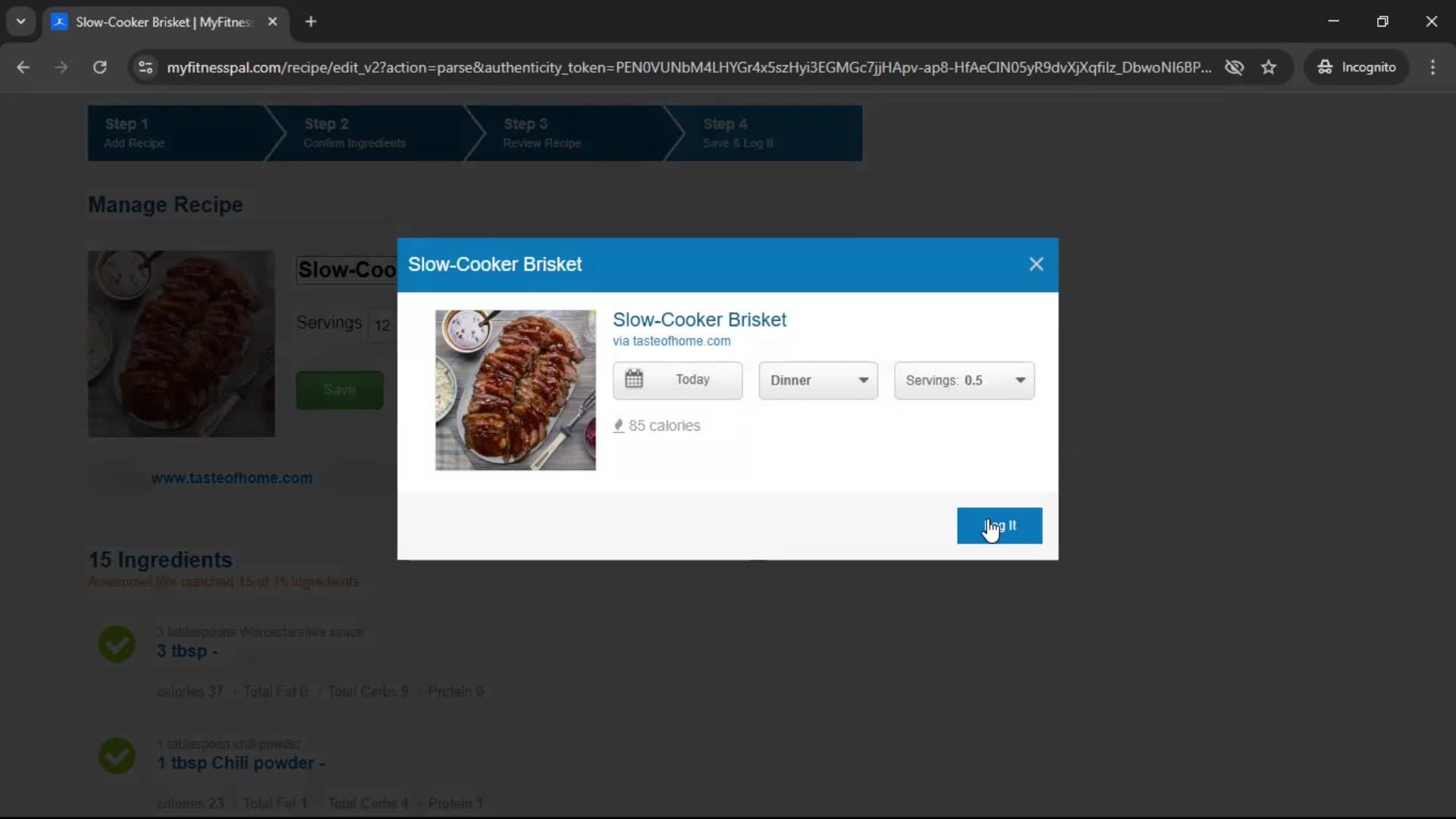 Finding a recipe screenshot