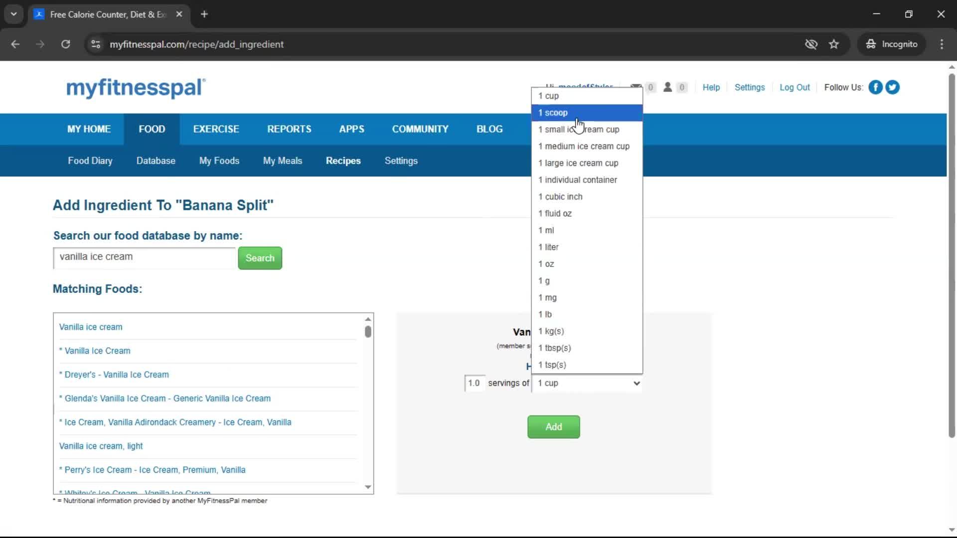 Finding a recipe screenshot