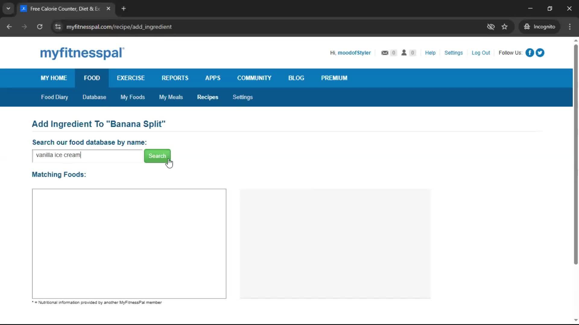 Finding a recipe screenshot