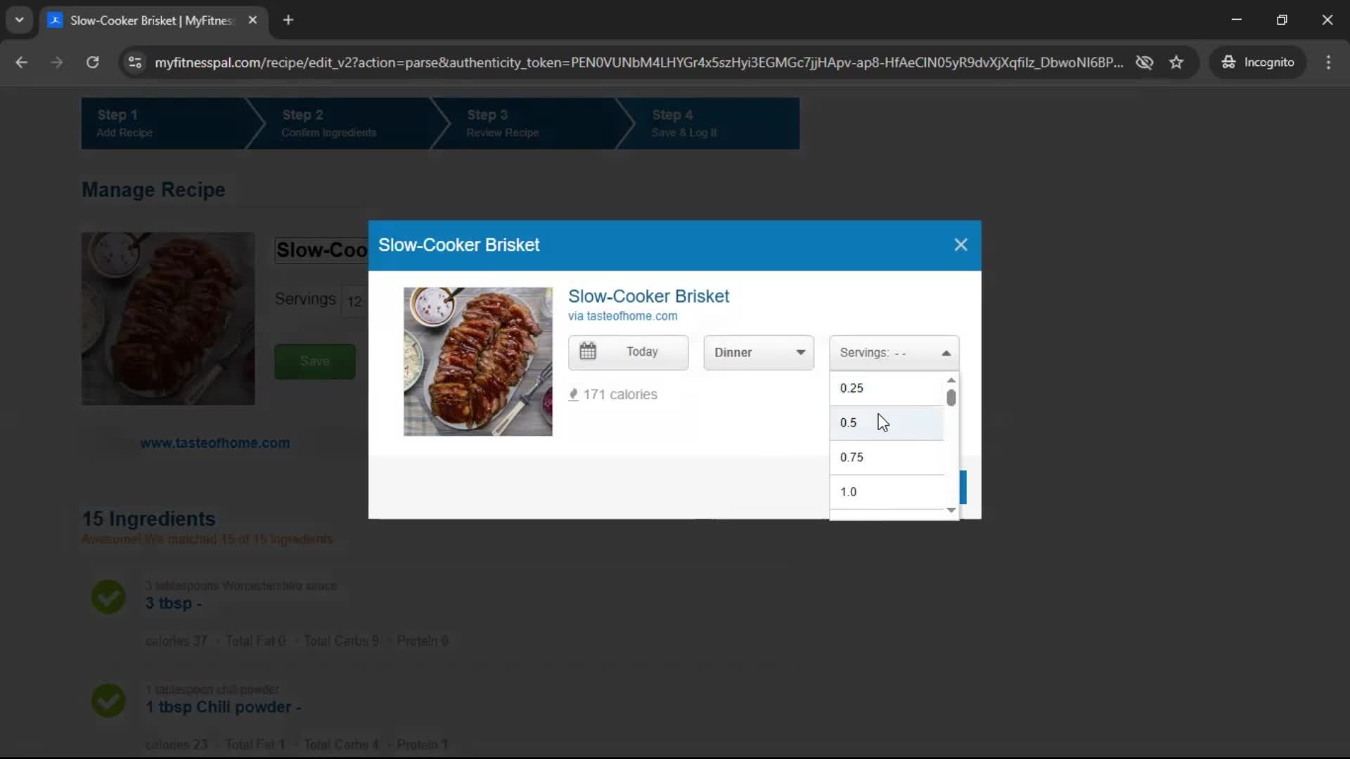 Finding a recipe screenshot