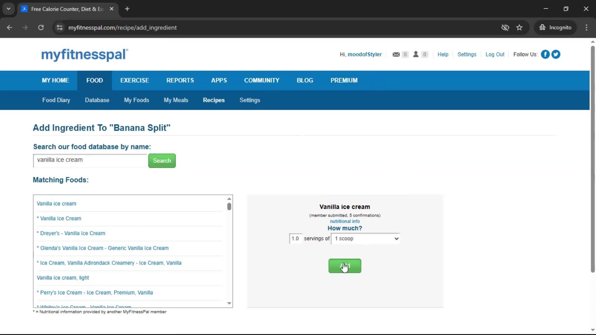 Finding a recipe screenshot
