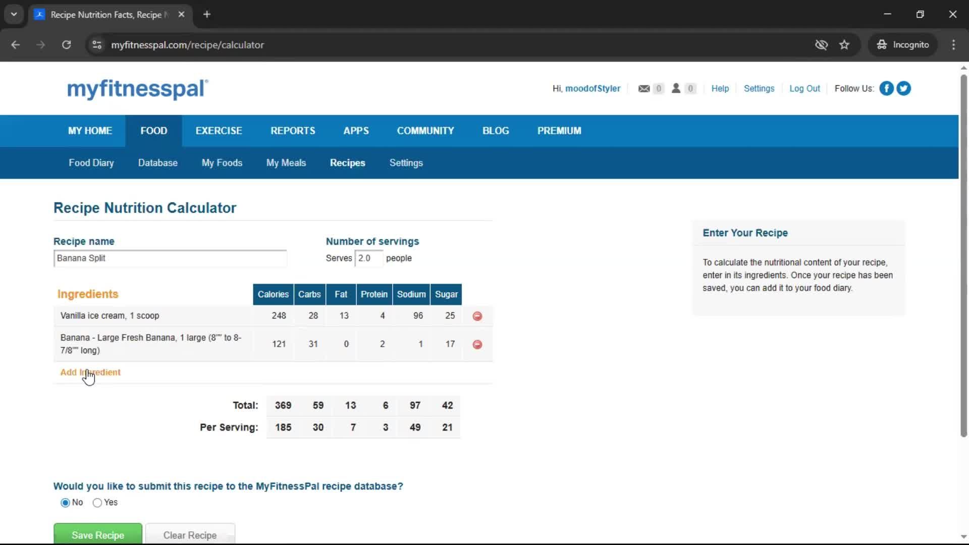 Finding a recipe screenshot