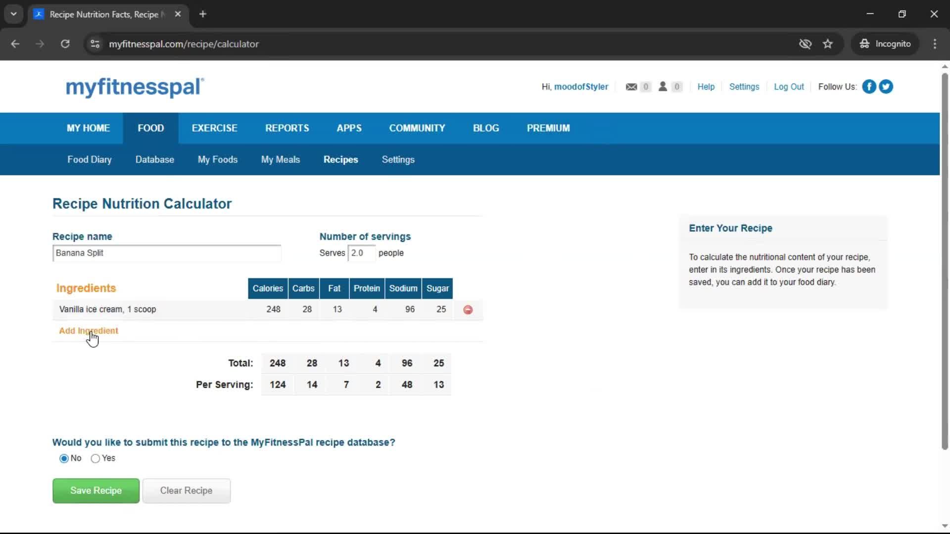 Finding a recipe screenshot