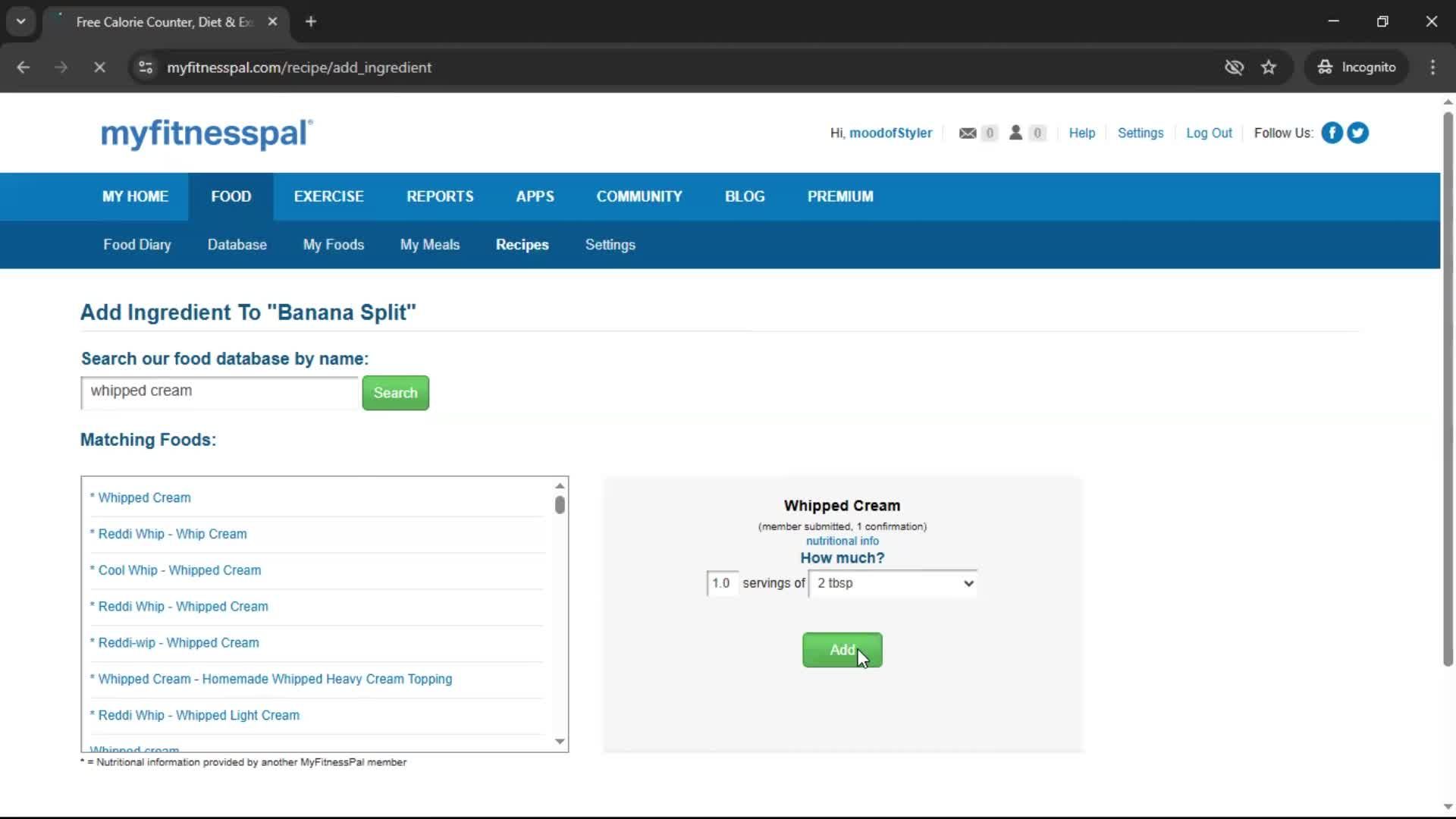 Finding a recipe screenshot