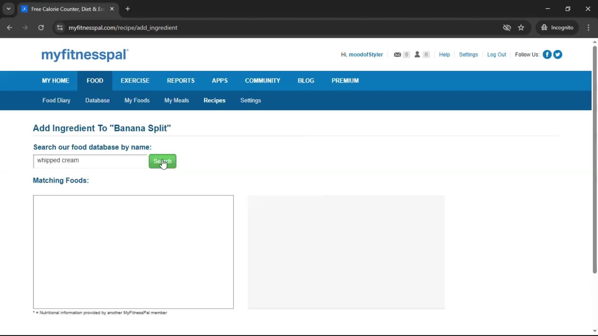 Finding a recipe screenshot
