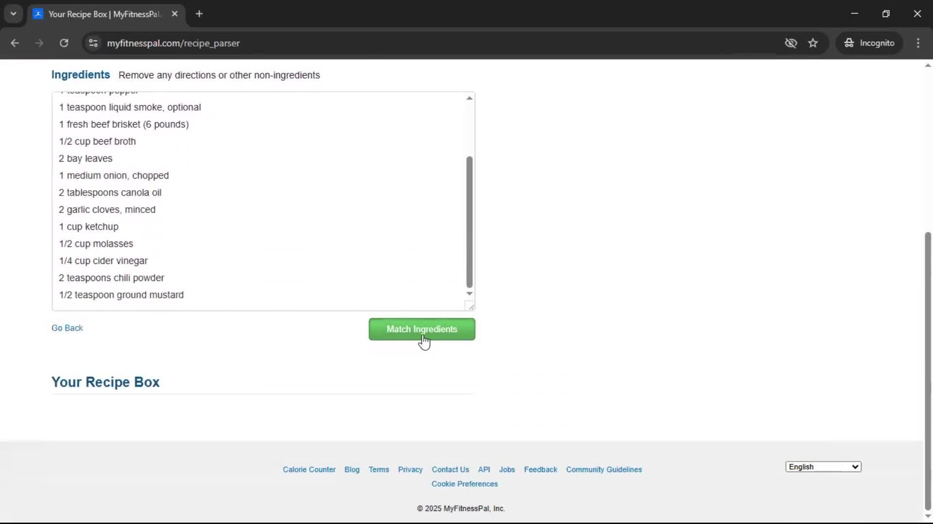 Finding a recipe screenshot