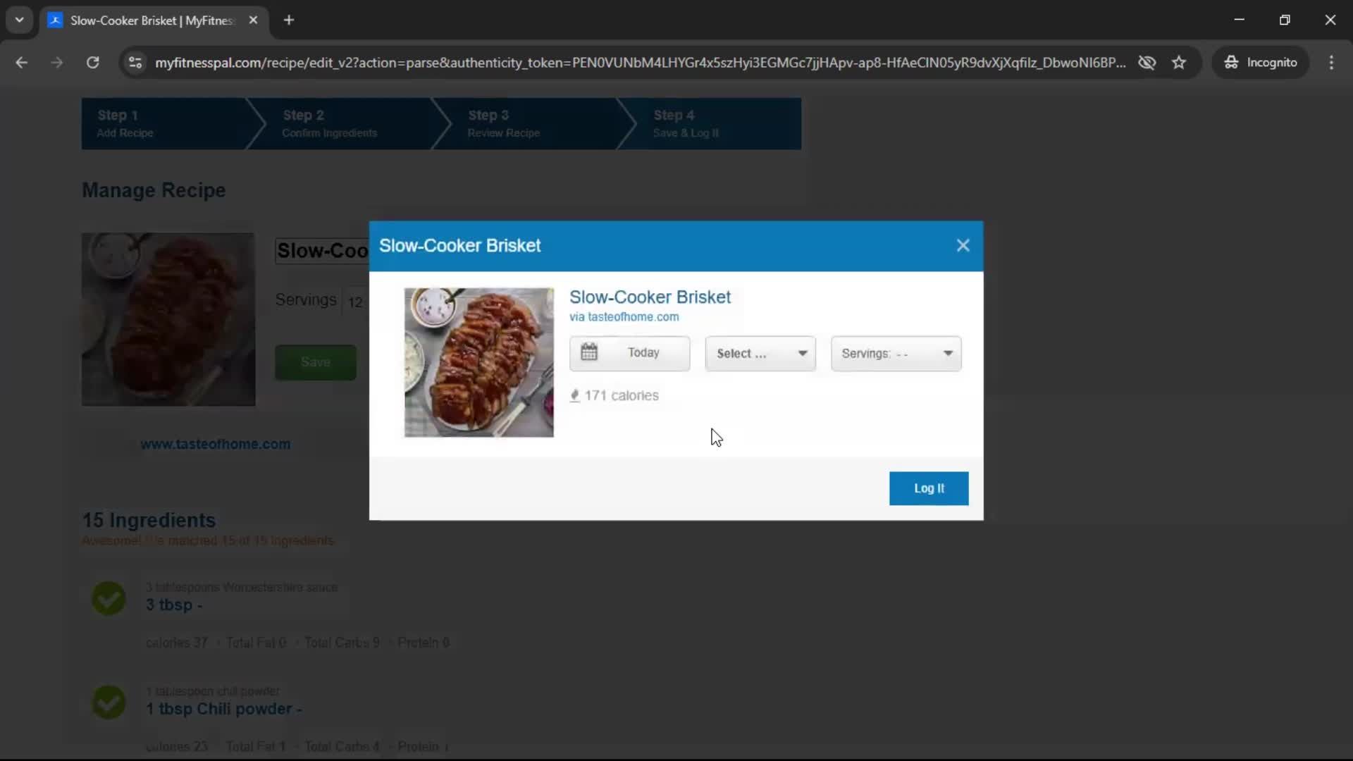 Finding a recipe screenshot