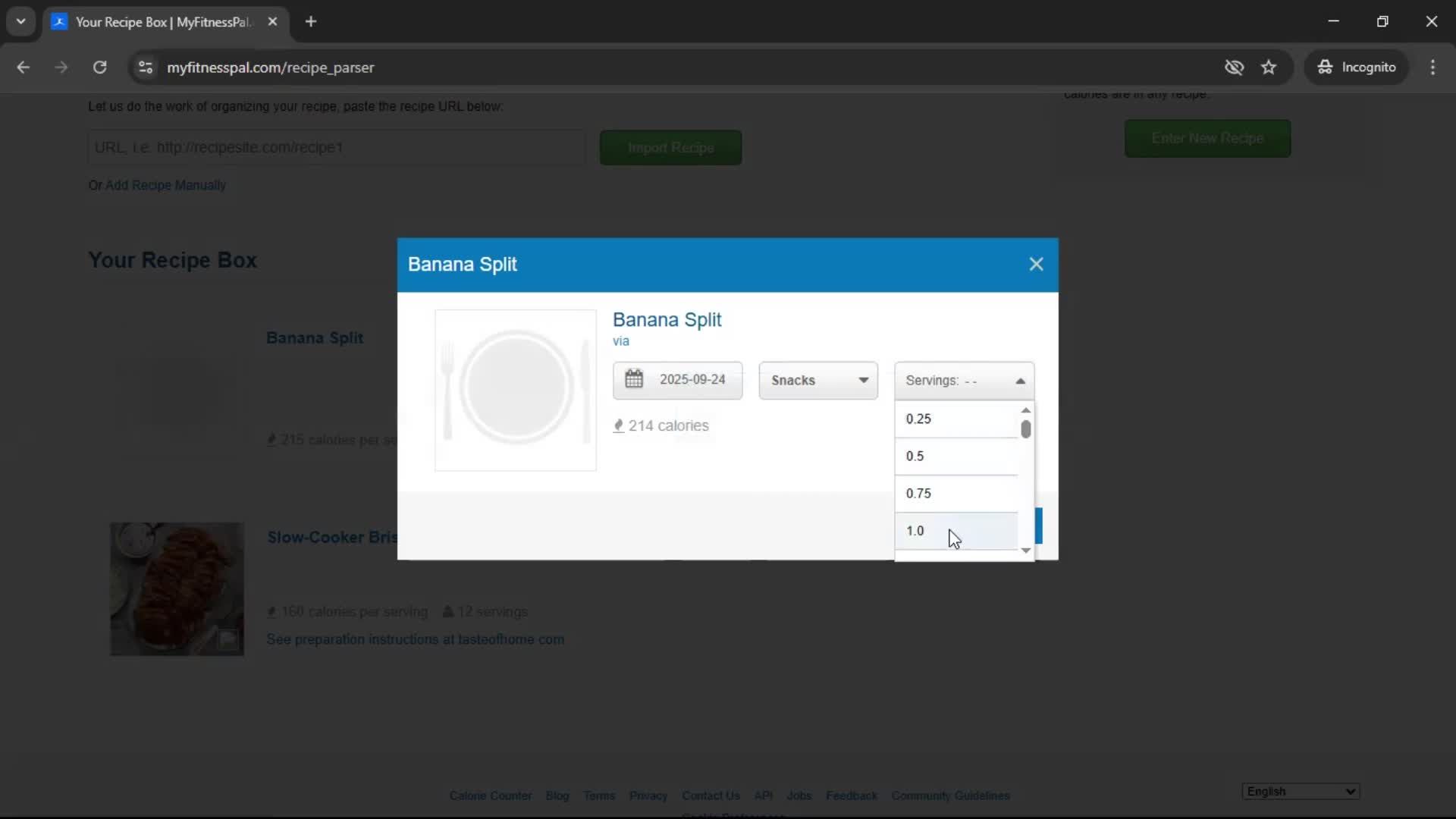 Finding a recipe screenshot