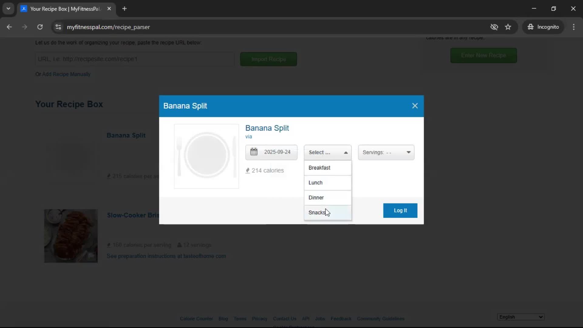 Finding a recipe screenshot