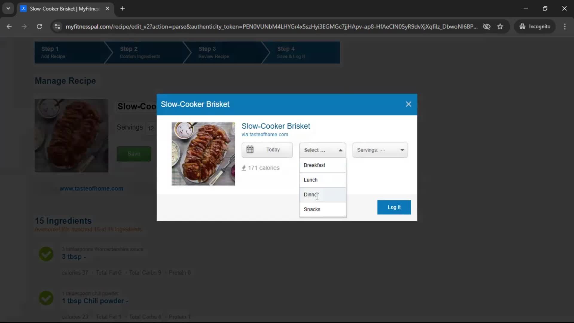 Finding a recipe screenshot