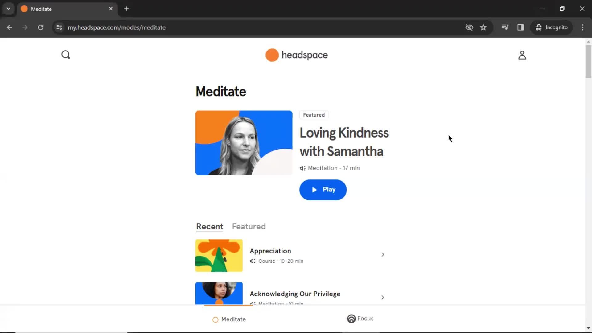 General browsing on Headspace video thumbnail