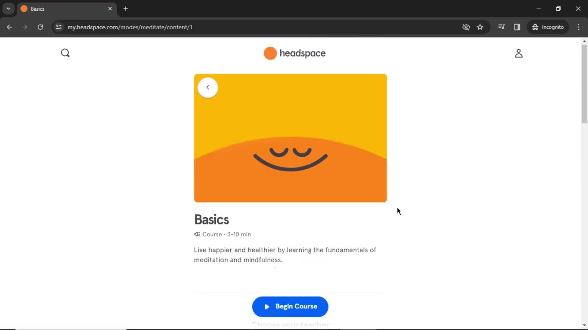 General browsing on Headspace video thumbnail