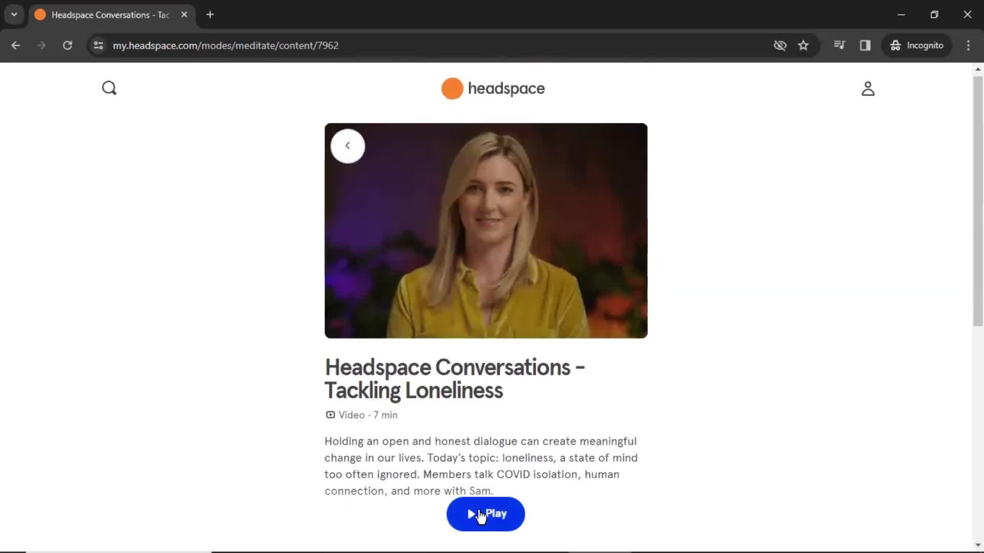 General browsing on Headspace video thumbnail