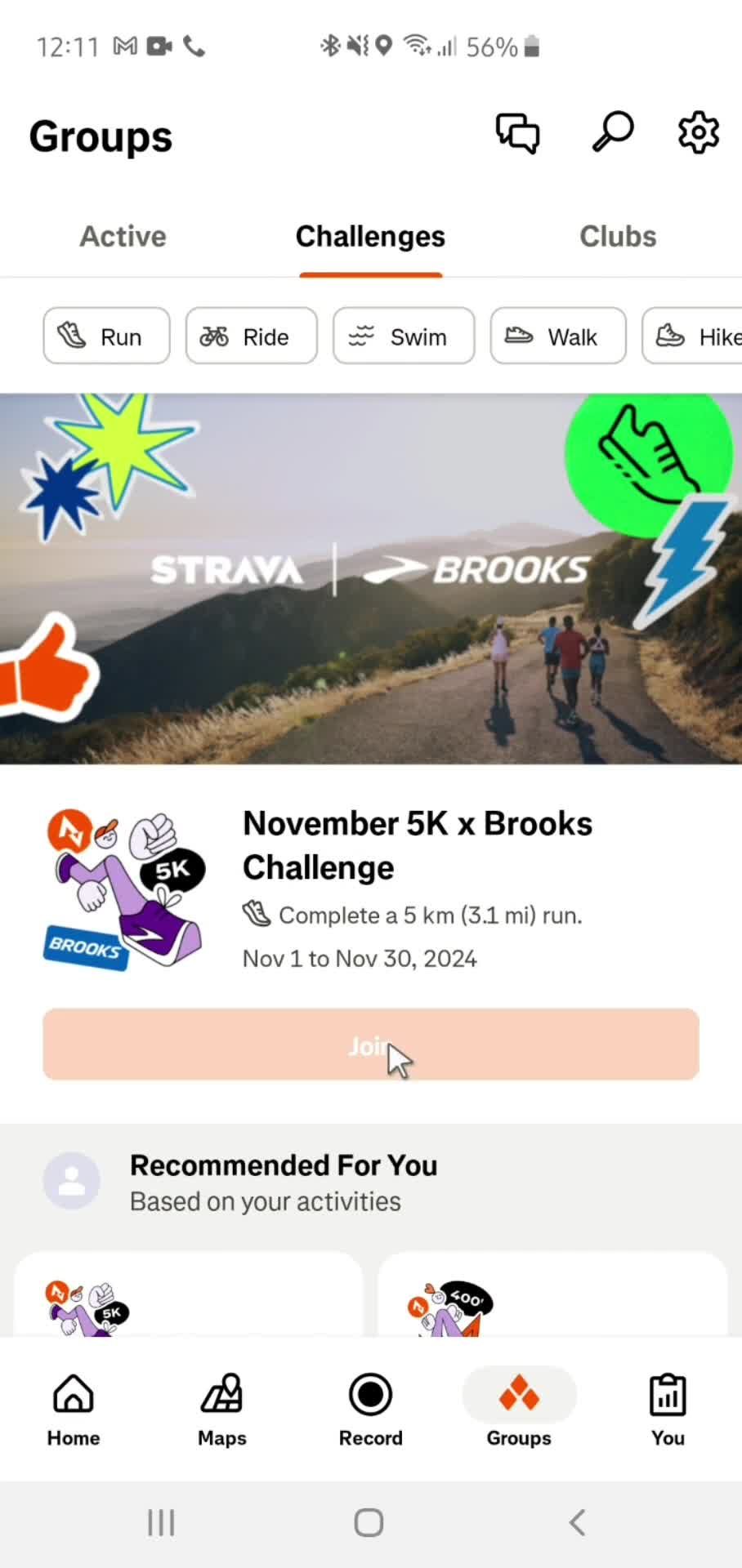 General browsing on Strava video thumbnail