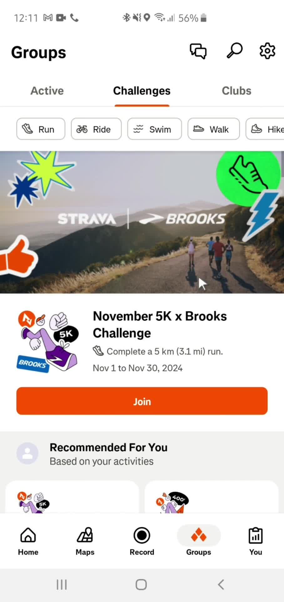 General browsing on Strava video thumbnail