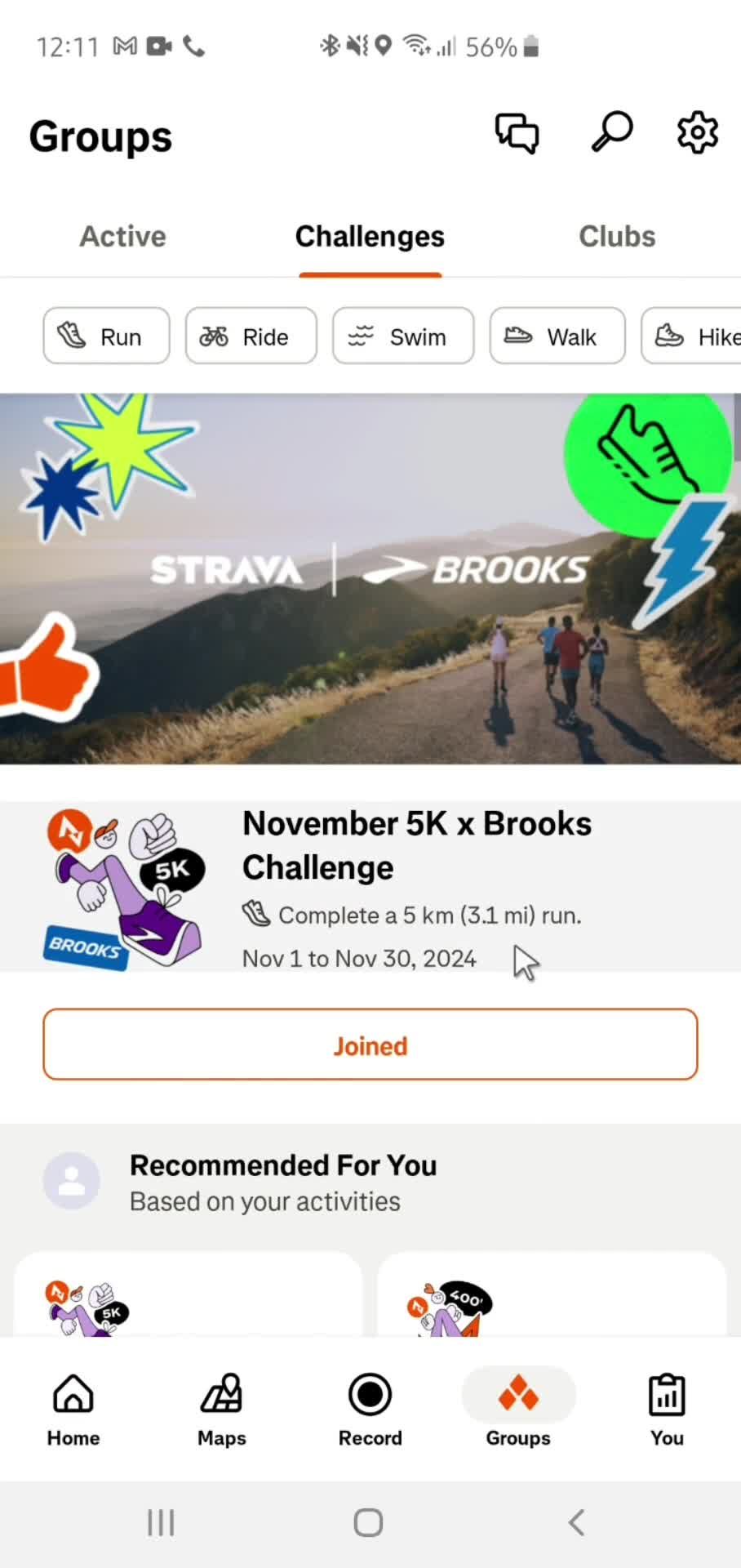 General browsing on Strava video thumbnail