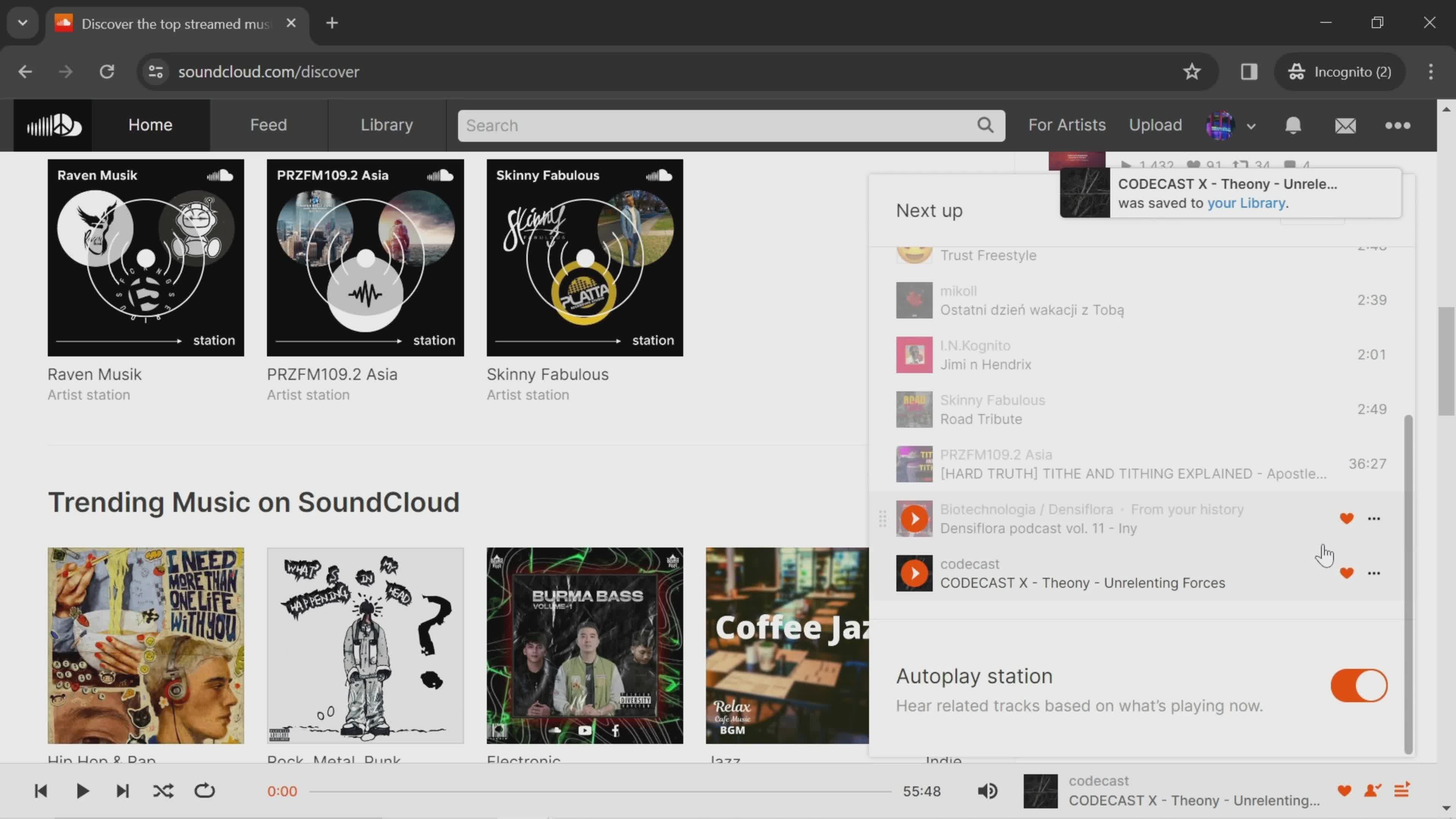 General browsing on SoundCloud video thumbnail