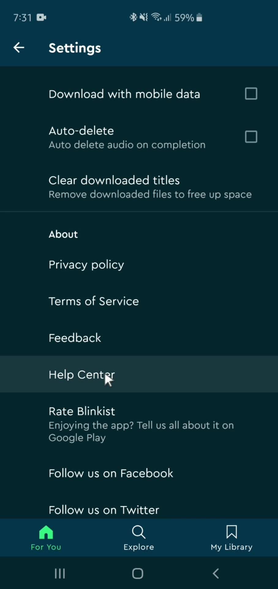 Help center screenshot